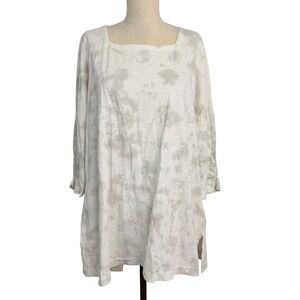 J. Jill Pure Jill Tie Dye Slub Knit Square Neck Tunic Top Dove Grey Large NWT
